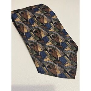 Cocktail Collection Abstract Silk Neck Tie Blue Brown Green 100% Silk OS Retro